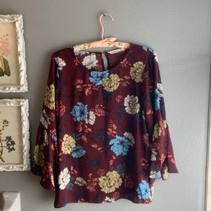 Burgundy Floral Blouse Size L